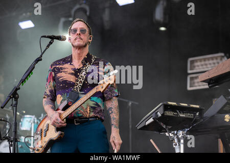 Alges, PORTUGAL: Weezer performing live on the 1st day of Festival NOS Alive in Alges, Thursday, Jul. 11, 2019. Featuring: Scott Shriner Where: Lisboa, Portugal When: 11 Jul 2019 Credit: Rui M Leal/WENN.com Stock Photo