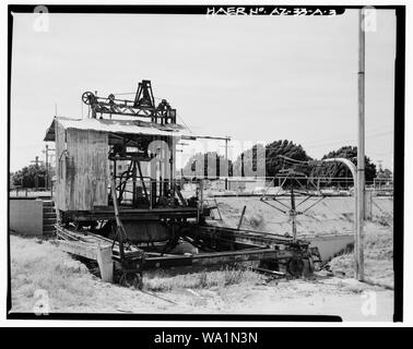 BLAISDELL SLOW SAND FILTER WASHING MACHINE. VIEW LOOKING SOUTHWEST. - Yuma Main Street Water Treatment Plant, Blaisdell Slow Sand Filter Washing Machine, Jones Street at foot of Main Street, Yuma, Yuma County, AZ Stock Photo