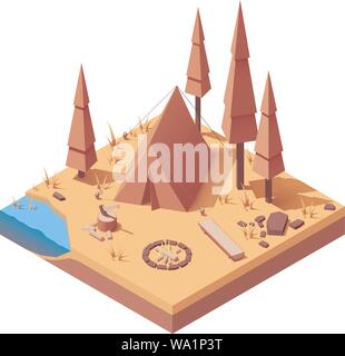Vector isometric campsite in autumn Stock Vector