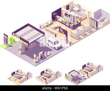Vector isometric gas station interior Stock Vector