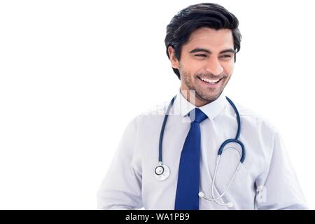 Doctor with stethoscope, looking away. Stock Photo