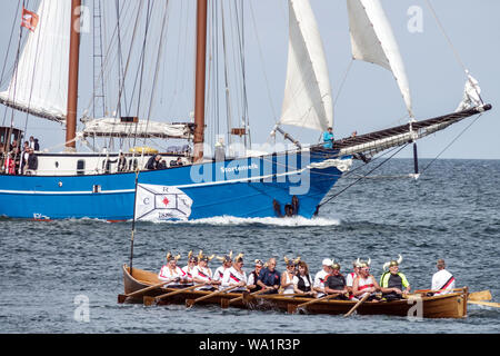 Baltic Sea, Sailing ship Stortemelk and members of Rowing Club, Ruder-Club Tegel 1886 from Berlin, Rostock Germany Stock Photo