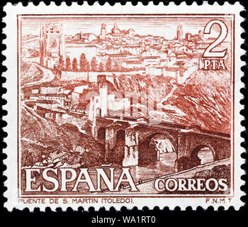 San Martin Bridge, Puente de San Martin, Toledo, Castilla-La Mancha, postage stamp, Spain, 1975 Stock Photo