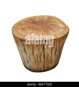 Wood table or wood log, furniture made from wooden log isolated on a white background with clipping path. Stock Photo