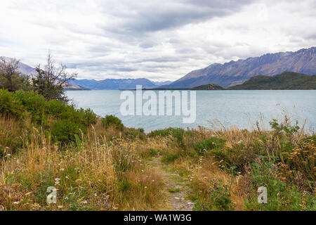 view of northern end of Lake Wakatipu in the South Island , New Zealand ...