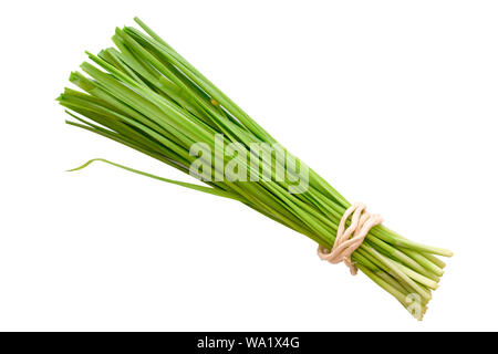 Bunch of chives on white background Stock Photo - Alamy