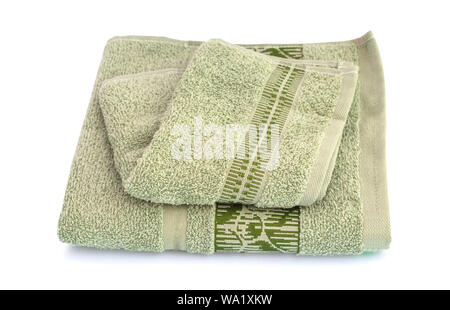 Top view green towel isolated on white background with clipping path. Stock Photo
