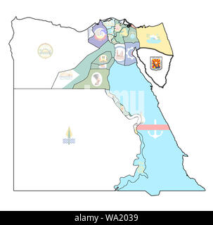 South Sinai territory and flag on map of administrative divisions of egypt with borders of Governorates Stock Photo