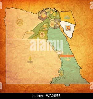 South Sinai territory and flag on map of administrative divisions of egypt with borders of Governorates Stock Photo