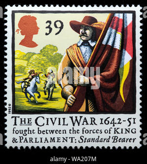 Standard bearer, 350th anniversary of Civil war, postage stamp, UK, 1992 Stock Photo