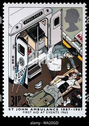 St. Johns Ambulance Brigade, first aid at events, 1965, postage stamp, UK, 1987 Stock Photo