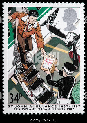 St. Johns Ambulance Brigade, Transplant organ fkights, 1987, postage stamp, UK, 1987 Stock Photo