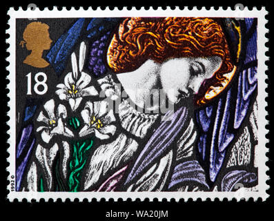 Angel Gabriel, Stained glass window, Happy Christmas, postage stamp, UK, 1992 Stock Photo