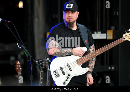 AUG 15, 2019 : Jake Murch performs with Cassidy Daniels as the warmup act to Billy Currington during a summer concert held at The Freeman Stage in Selbyville, DE. Stock Photo