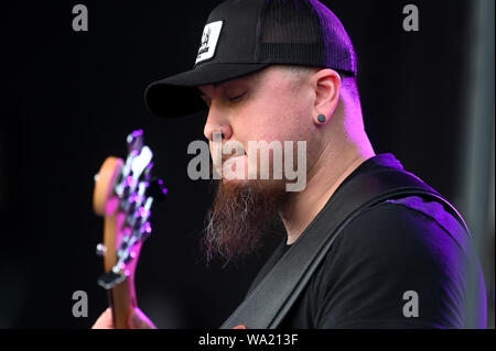 AUG 15, 2019 : Jake Murch performs with Cassidy Daniels as the warmup act to Billy Currington during a summer concert held at The Freeman Stage in Selbyville, DE. Stock Photo