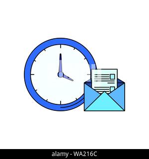 time clock watch with envelope mail Stock Vector