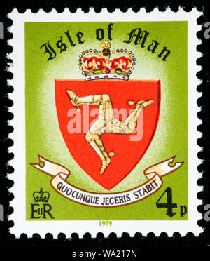 Coat of arms, postage stamp, UK, Isle of Man, 1979 Stock Photo