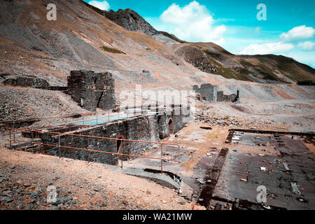 A stylised view of the abandoned Cymystwyth Lead Mine in Ceredigion, Wales, on the National Cycle Route 81 Stock Photo