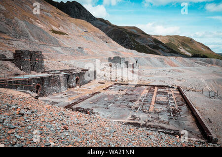 A stylised view of the abandoned Cymystwyth Lead Mine in Ceredigion, Wales, on the National Cycle Route 81 Stock Photo