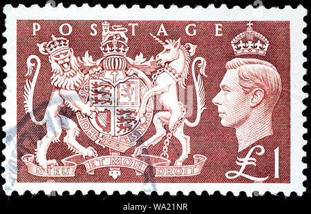 Royal Coat of Arms, King George VI, postage stamp, UK, 1951 Stock Photo