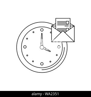 time clock watch with envelope mail Stock Vector
