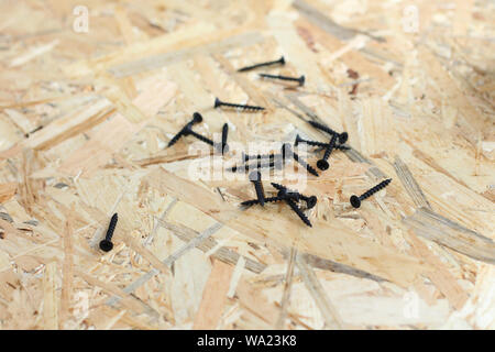 screed screws on osb plywood Stock Photo