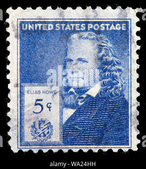 Elias Howe (1819-1867), American inventor, lockstitch sewing machine, postage stamp, USA, 1940 Stock Photo