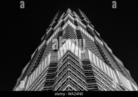 Black and white abstract geometric minimalism in architecture with a skyscraper of Shanghai, China. Stock Photo