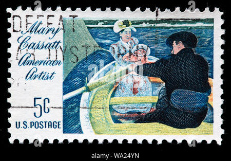 Mary Cassatt (1844-1926), American painter, The Boating Party, painting, 1894, postage stamp, USA, 1966 Stock Photo