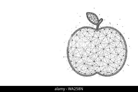 Apple low poly design, fruit abstract geometric image, food wireframe mesh polygonal vector illustration made from points and lines on white backgroun Stock Vector