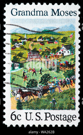 Fourth of July painting by Grandma Moses postage stamp USA