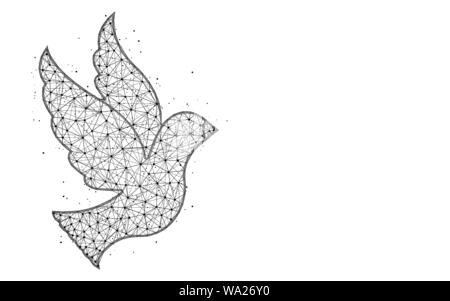 Bird low poly design, animal symbol abstract geometric image, dove wireframe mesh polygonal vector illustration made from points and lines on white ba Stock Vector