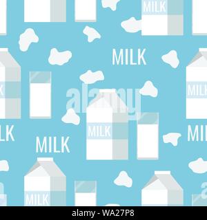 Seamless pattern paper white and blue packaging of milk. Stock Vector