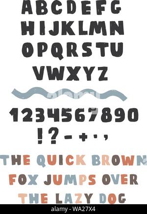 Handwritten brushed vector thick font with symbols Stock Vector