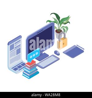 set of icons with desktop computer screen Stock Vector