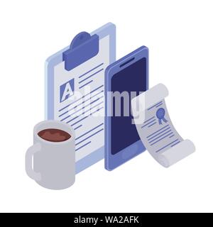smartphone screen with sheets of paper Stock Vector