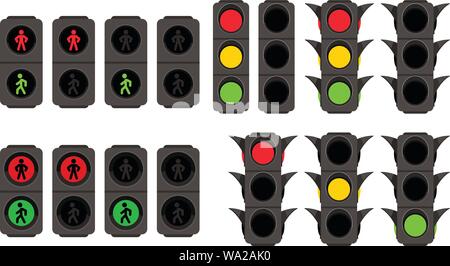 traffic lights set on white Stock Vector