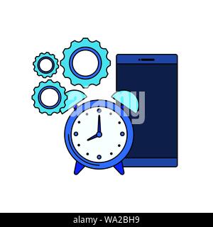 alarm clock with smartphone device Stock Vector