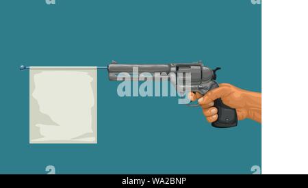 old gun with flag on blue Stock Vector