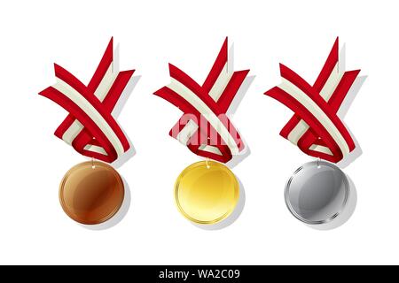 Austria medals in gold, silver and bronze with national flag. Isolated vector objects over white background Stock Vector