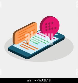 isometric mobile chat application concept vector illustration Stock Vector