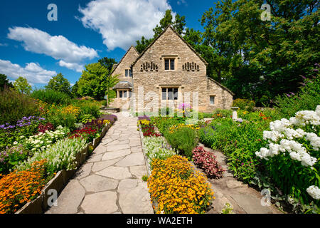 Cotswold Cottage and its surrounding English gardens, located in Greenfield Village at the Henry Ford Museum located in Dearborn, Michigan, USA Stock Photo