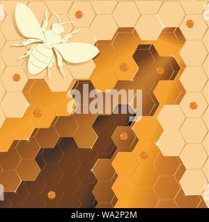 Bee honey paper cut style vector image. Stock Vector