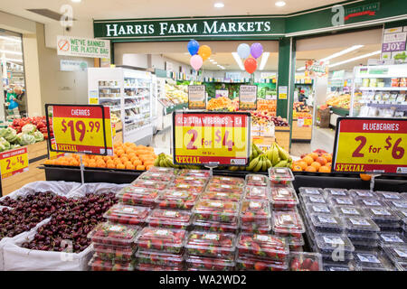 Fresh fruit blueberries strawberries and cherries on sale at Harris Farm supermarket in Sydney,Australia Stock Photo