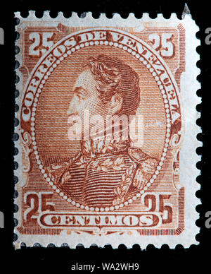 Simon Bolivar (1783-1830), El Libertador, Venezuelan military and political leader, postage stamp, Venezuela, 1882 Stock Photo