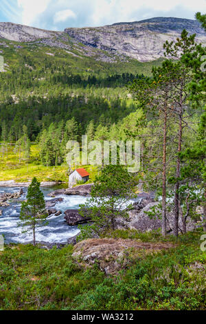 Majestic waterfall Likholefossen along National Scenic route Gaularfjellet in Norway Stock Photo