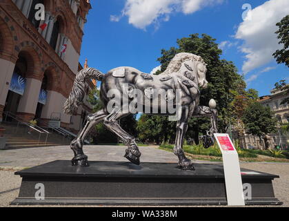 MILAN, Italy: 15 August 2019: Leonardo Horse project, the Leonardo's horse revisited by autor Mario Trimarchi in Indro Montanelli gardens, Milan. Stock Photo