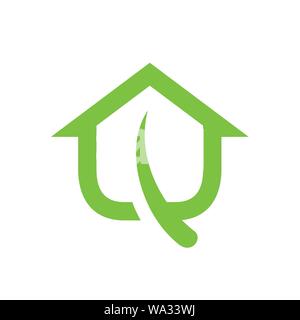 Green House Leaf Logo. Clean and simple logo template. Available in resizable EPS vector file format. Stock Vector