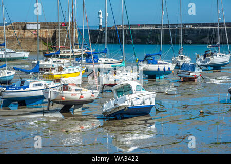 Penzance harbour and lighthouse, Cornwall, England, UK. Stock Photo