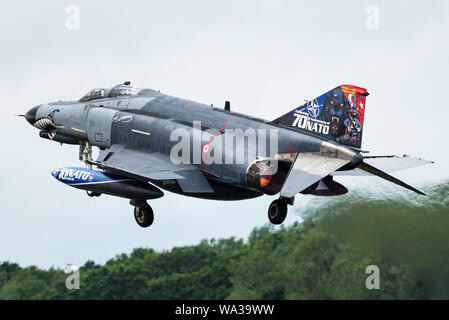 A McDonnell Douglas F-4 Phantom II supersonic jet interceptor and fighter bomber of the Turkish Air Force at RIAT 2019. Stock Photo